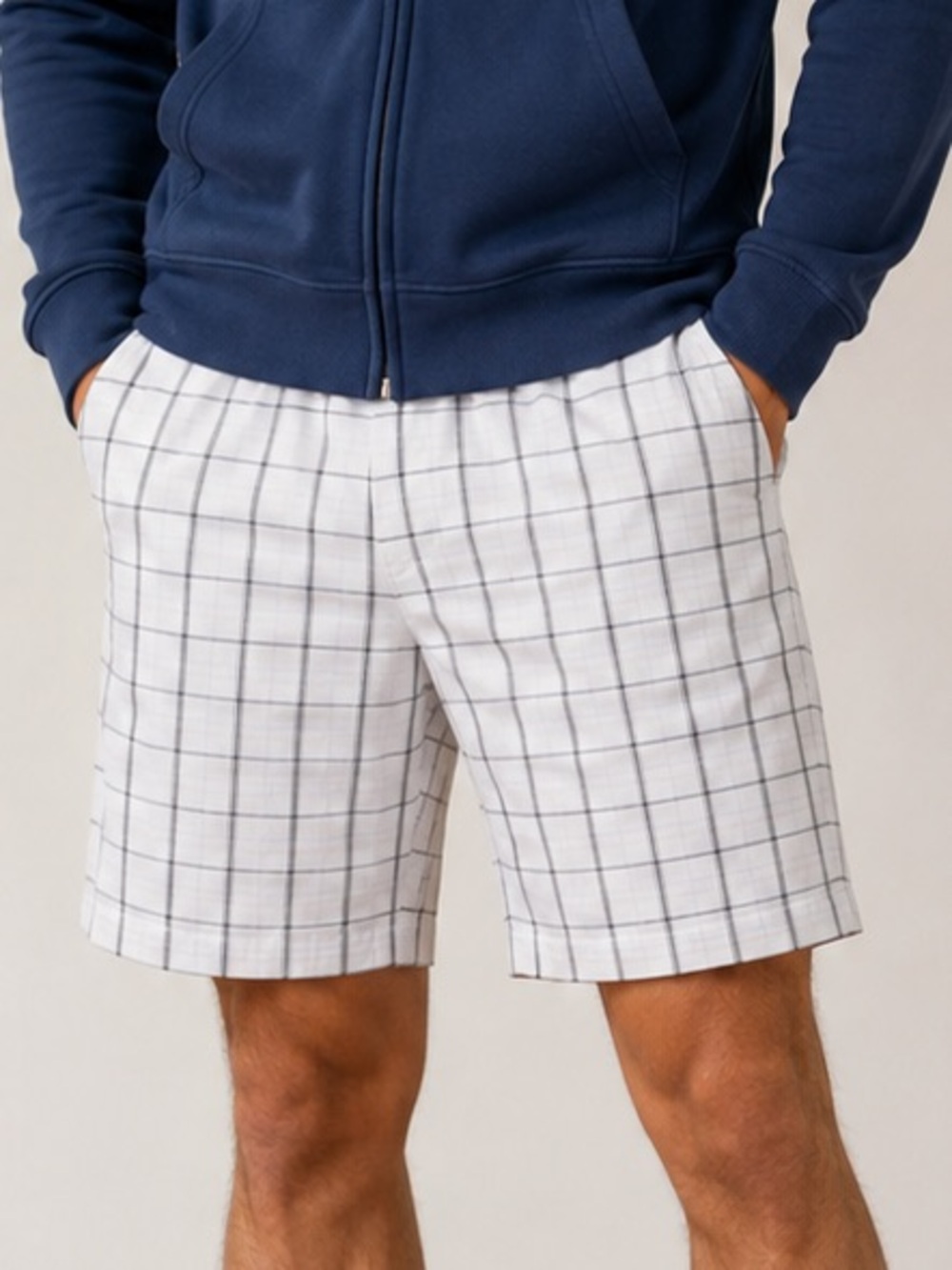 Blue Gear Shorts Mens 34 White Gray plaid NWOT NEW Lightweight